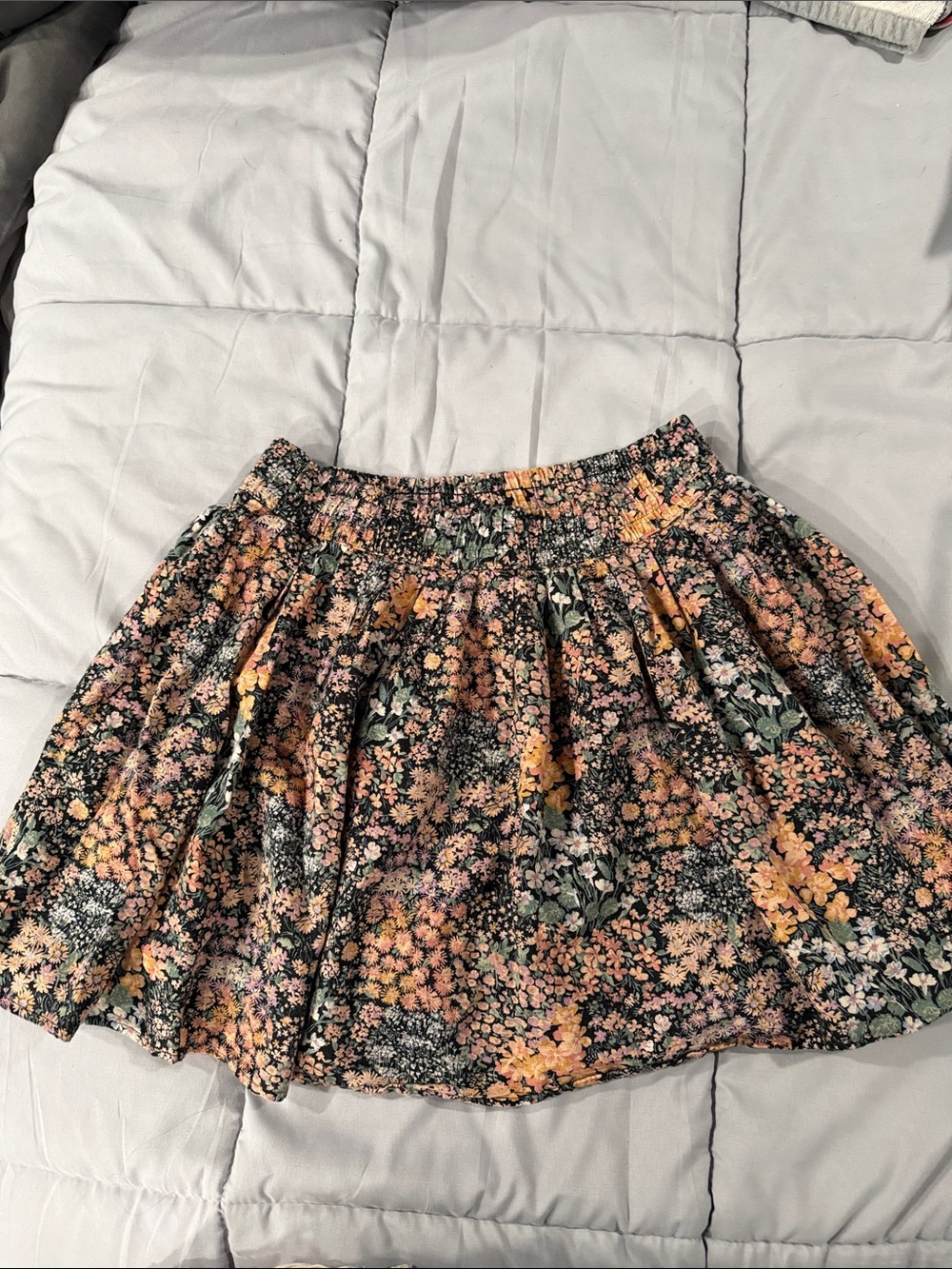 American Eagle Outfitters Black Floral Smocked Waist Skater Skirt